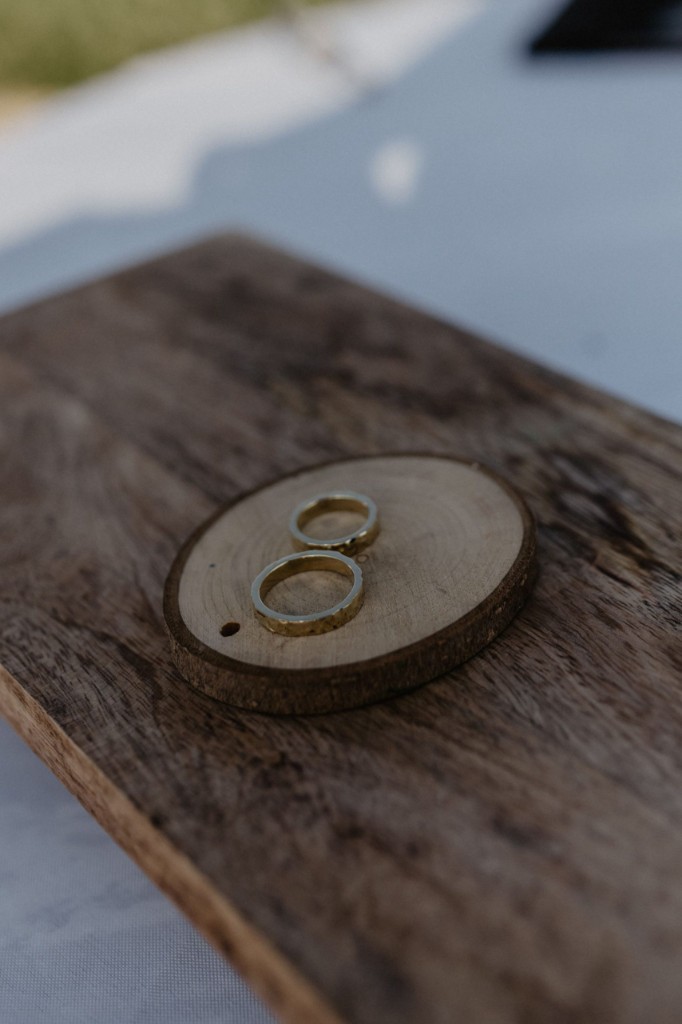 Wedding rings on wood